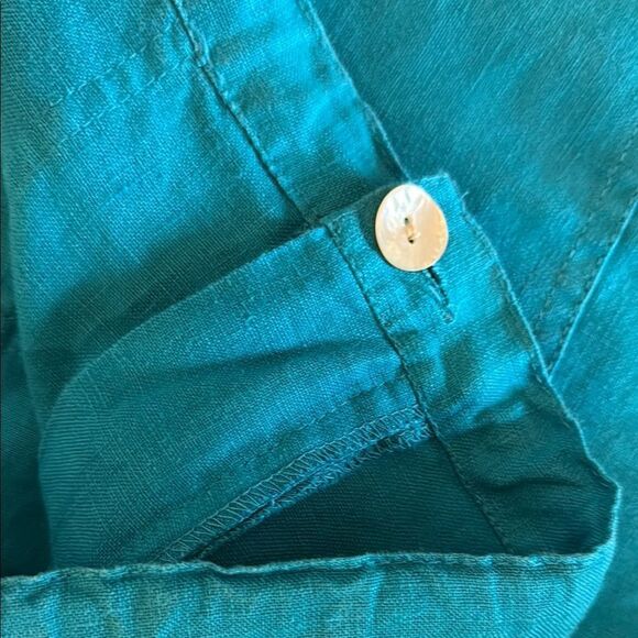 Original Collection Linen Teal Cropped Pants patch pockets size medium - Picture 7 of 11